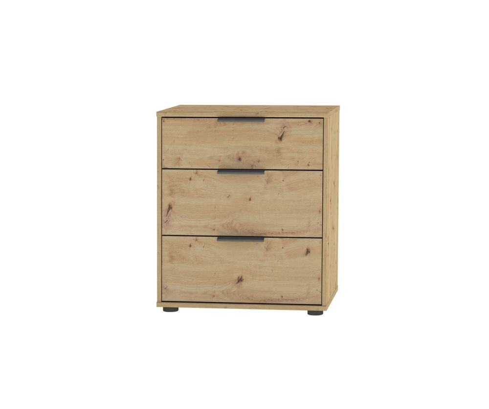 Wiemann Vip Monaco 4000 Bianco Oak 3 Drawer Bedside Cabinet – W60cm