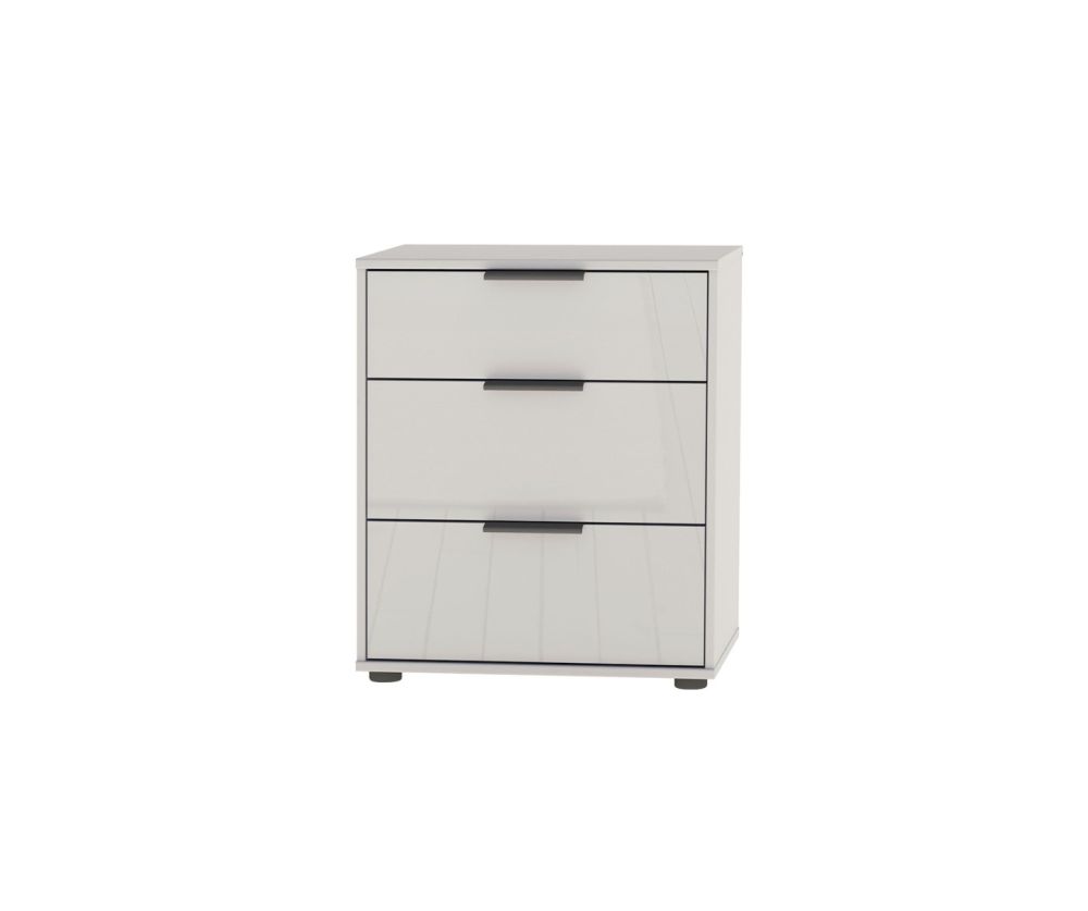 Wiemann Vip Monaco 4000 Glass White 3 Drawer Bedside Cabinet – W60cm