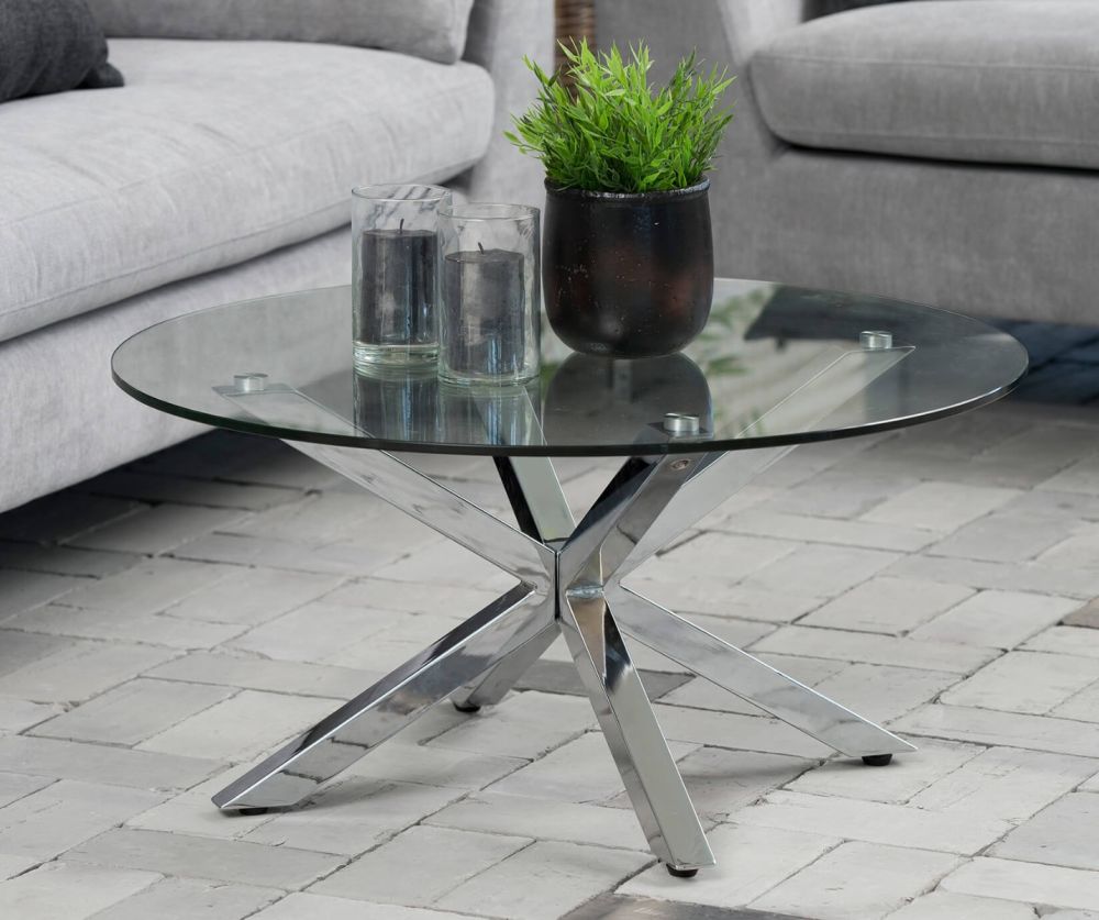 Heaven Glass Top Round Coffee Table with Chrome Legs 