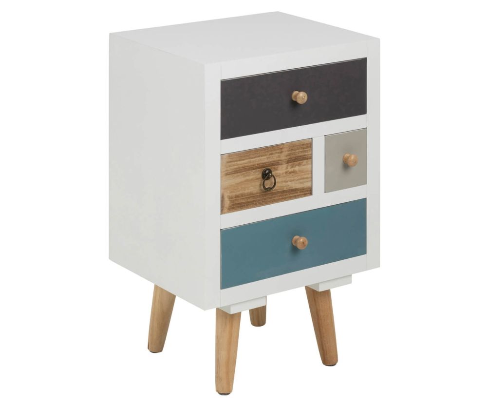 Thais White Shabby Chic Multi Coloured Bedside with 4 Drawers
