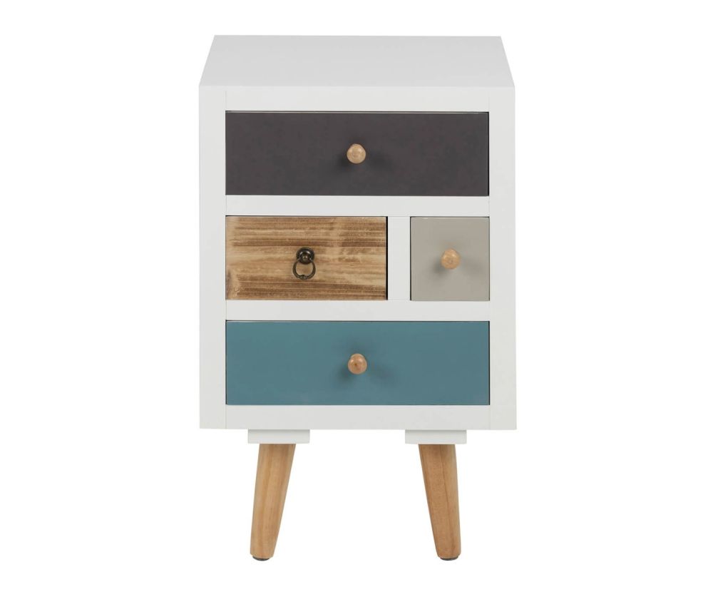Thais White Shabby Chic Multi Coloured Bedside with 4 Drawers