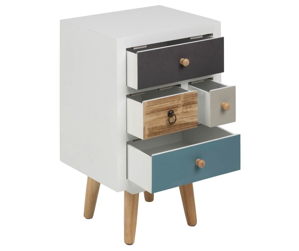 Thais White Shabby Chic Multi Coloured Bedside with 4 Drawers