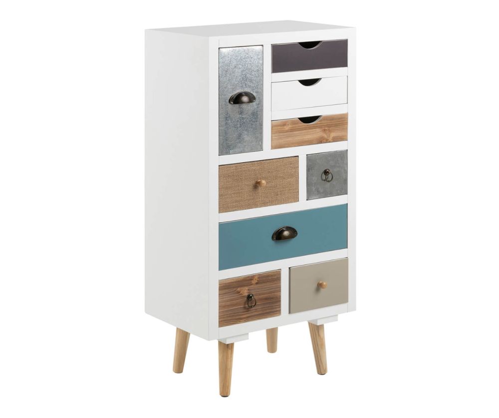 Thais White Shabby Chic Multi Coloured 9 Drawer Chest