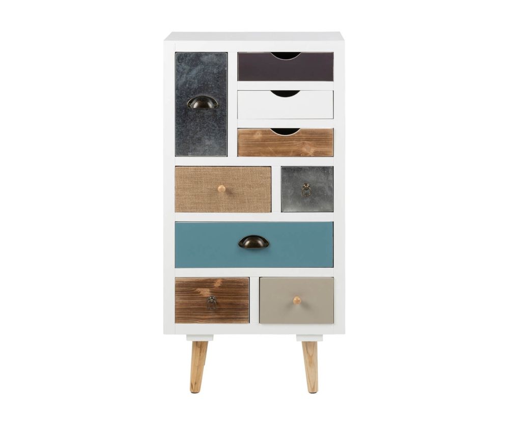Thais White Shabby Chic Multi Coloured 9 Drawer Chest