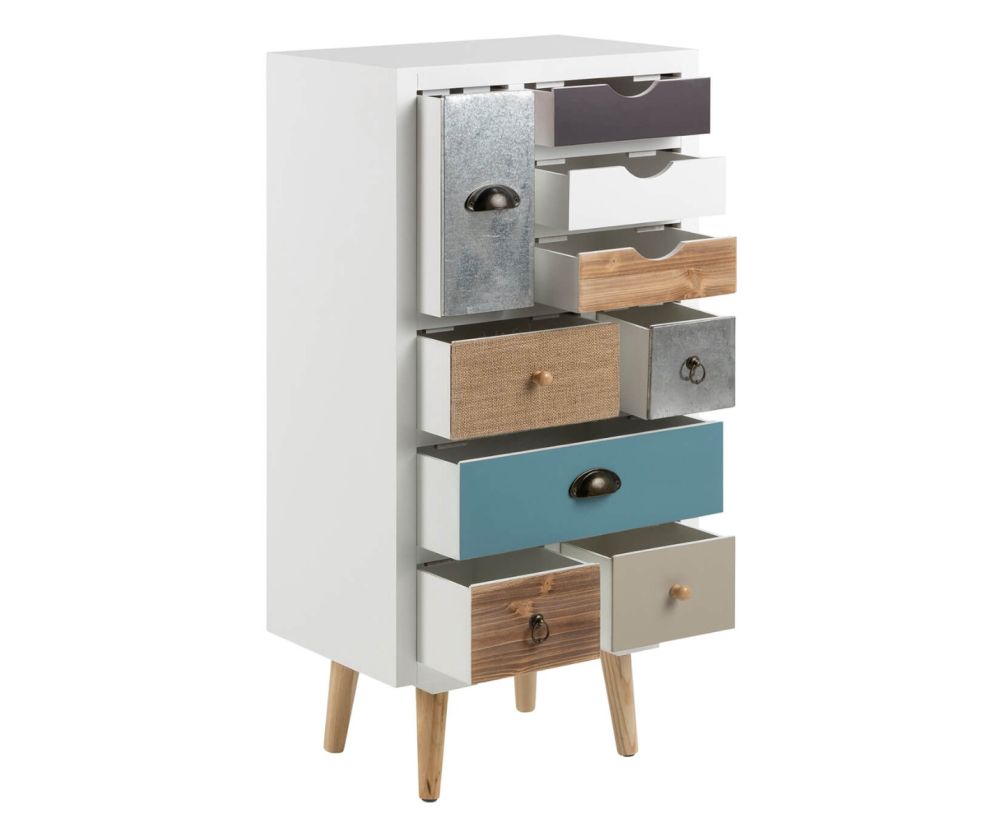 Thais White Shabby Chic Multi Coloured 9 Drawer Chest