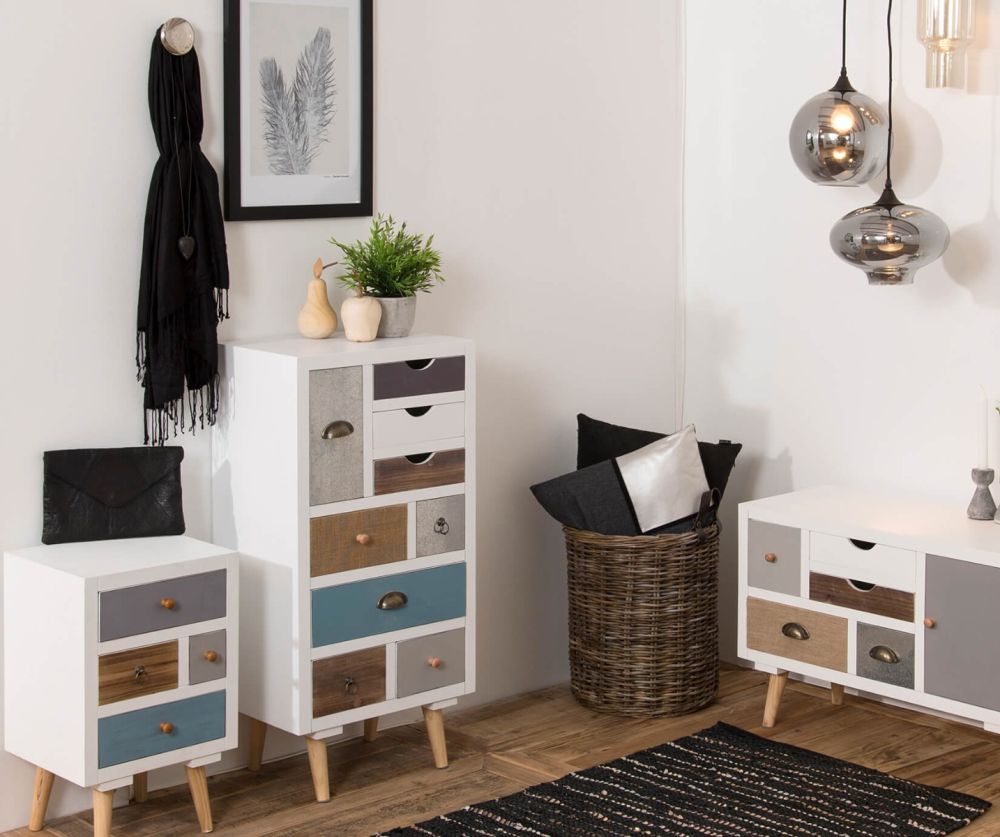 Thais White Shabby Chic Multi Coloured 9 Drawer Chest