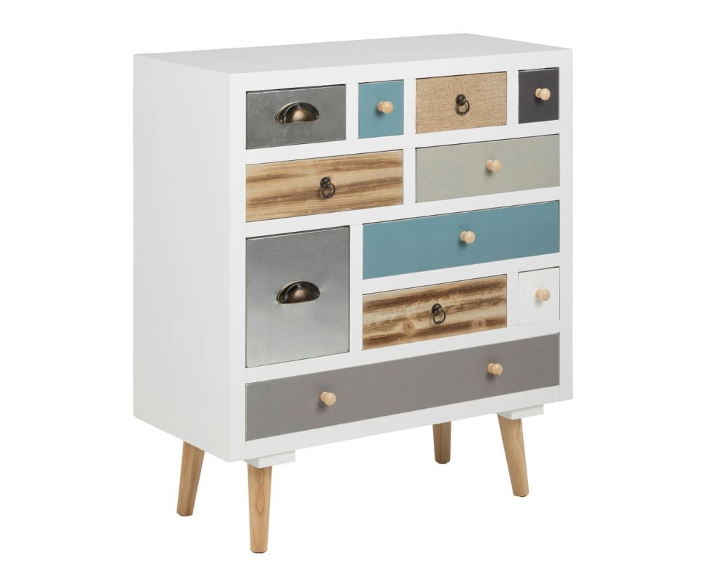 Thais White Shabby Chic Multi Coloured 11 Drawer Chest