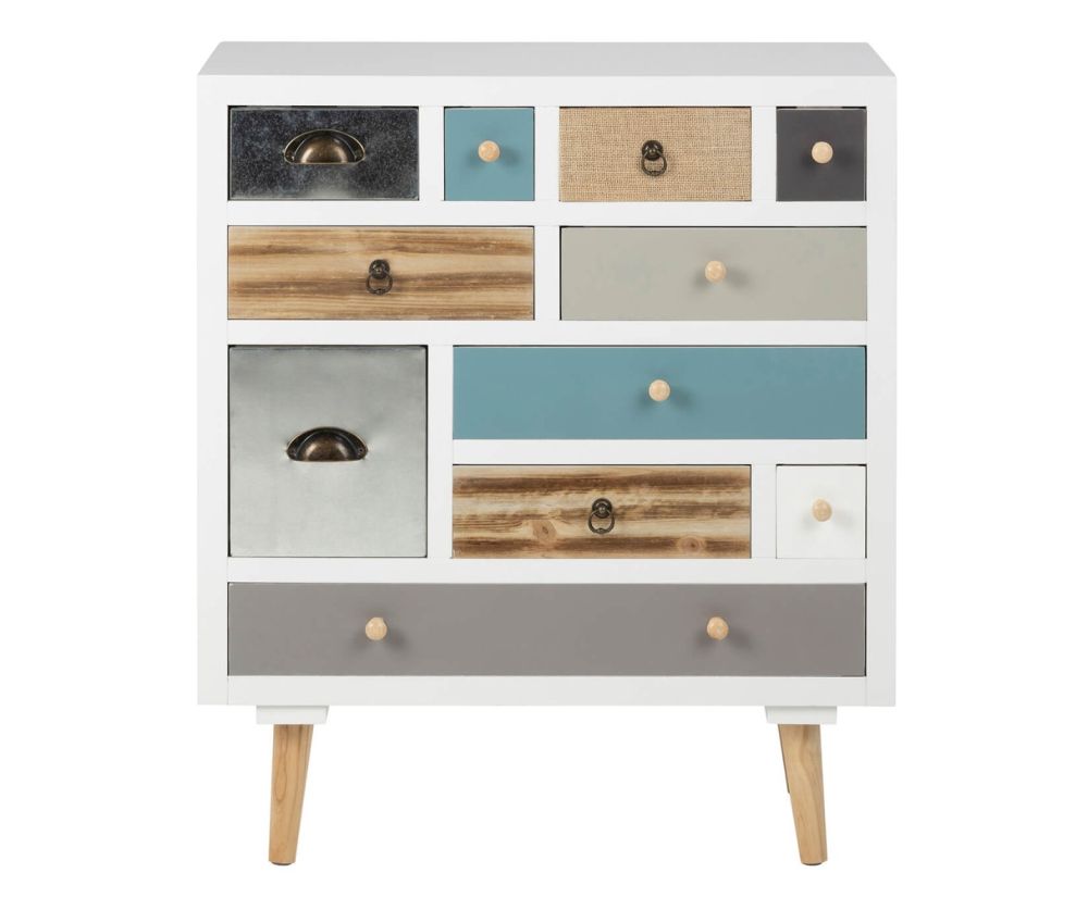 Thais White Shabby Chic Multi Coloured 11 Drawer Chest