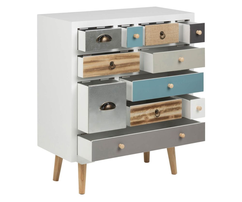 Thais White Shabby Chic Multi Coloured 11 Drawer Chest