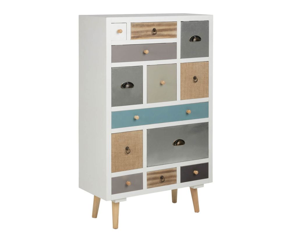Thais White Shabby Chic Multi Coloured 13 Drawer Chest