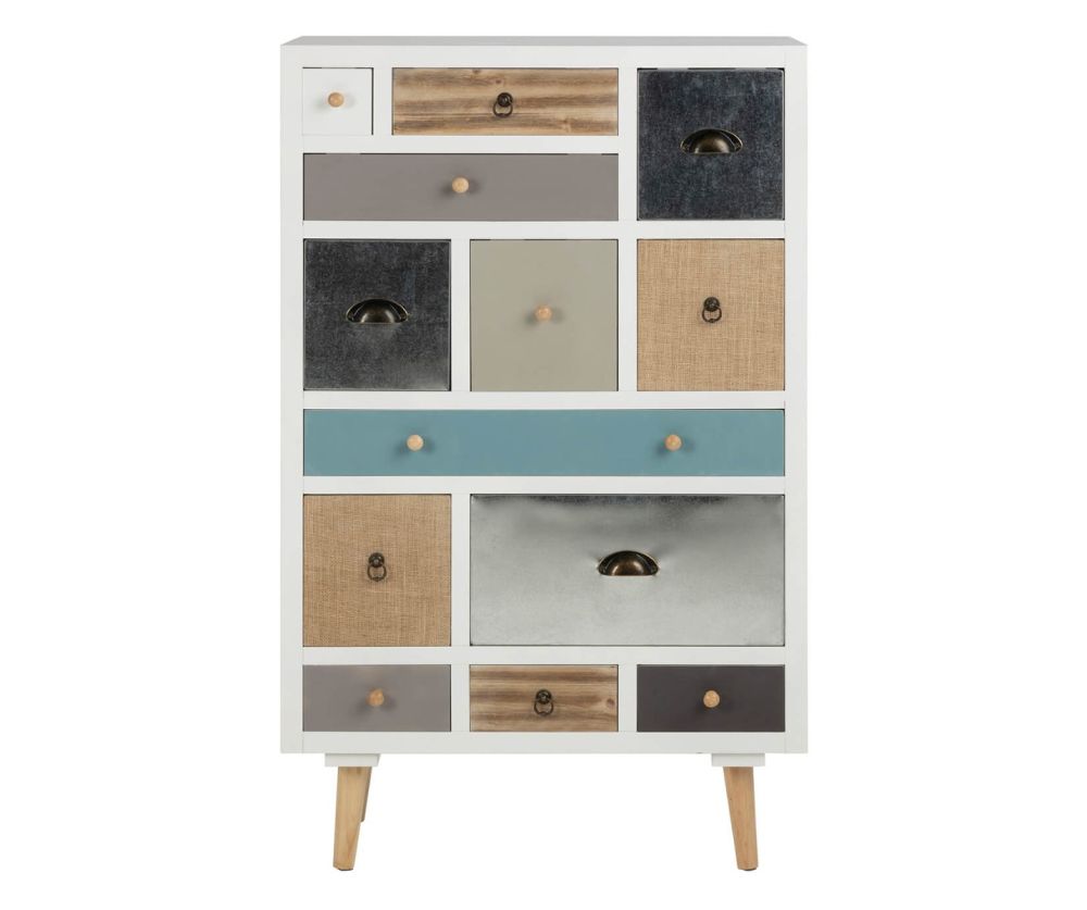 Thais White Shabby Chic Multi Coloured 13 Drawer Chest