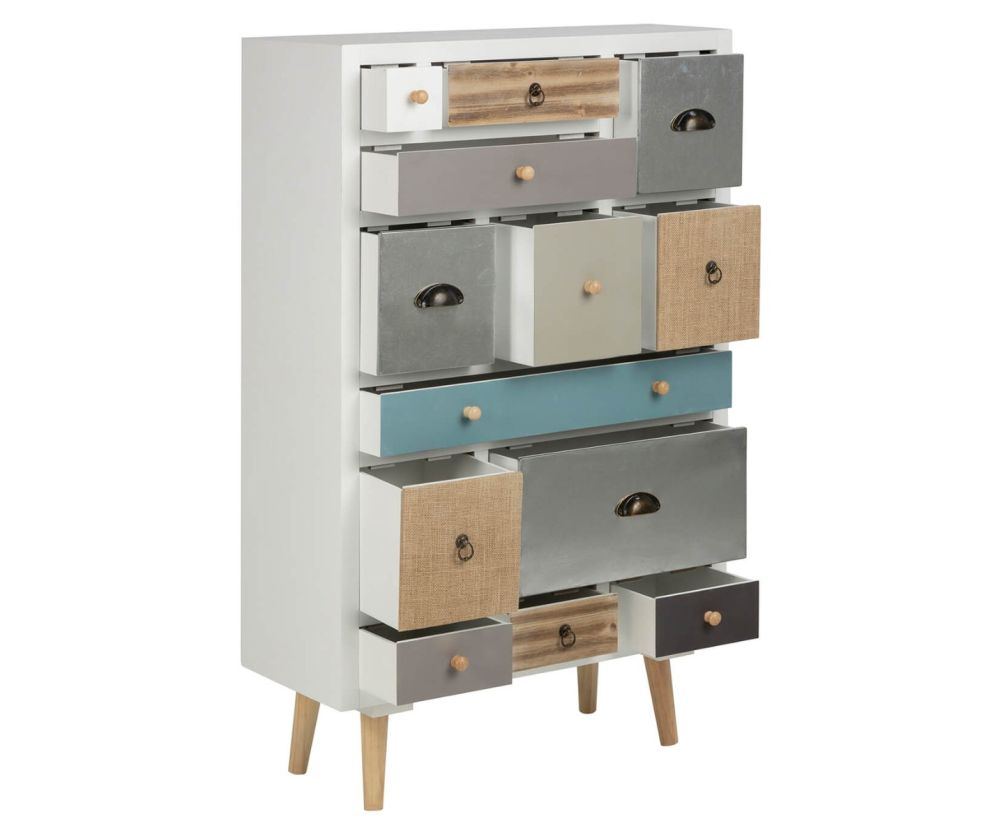 Thais White Shabby Chic Multi Coloured 13 Drawer Chest