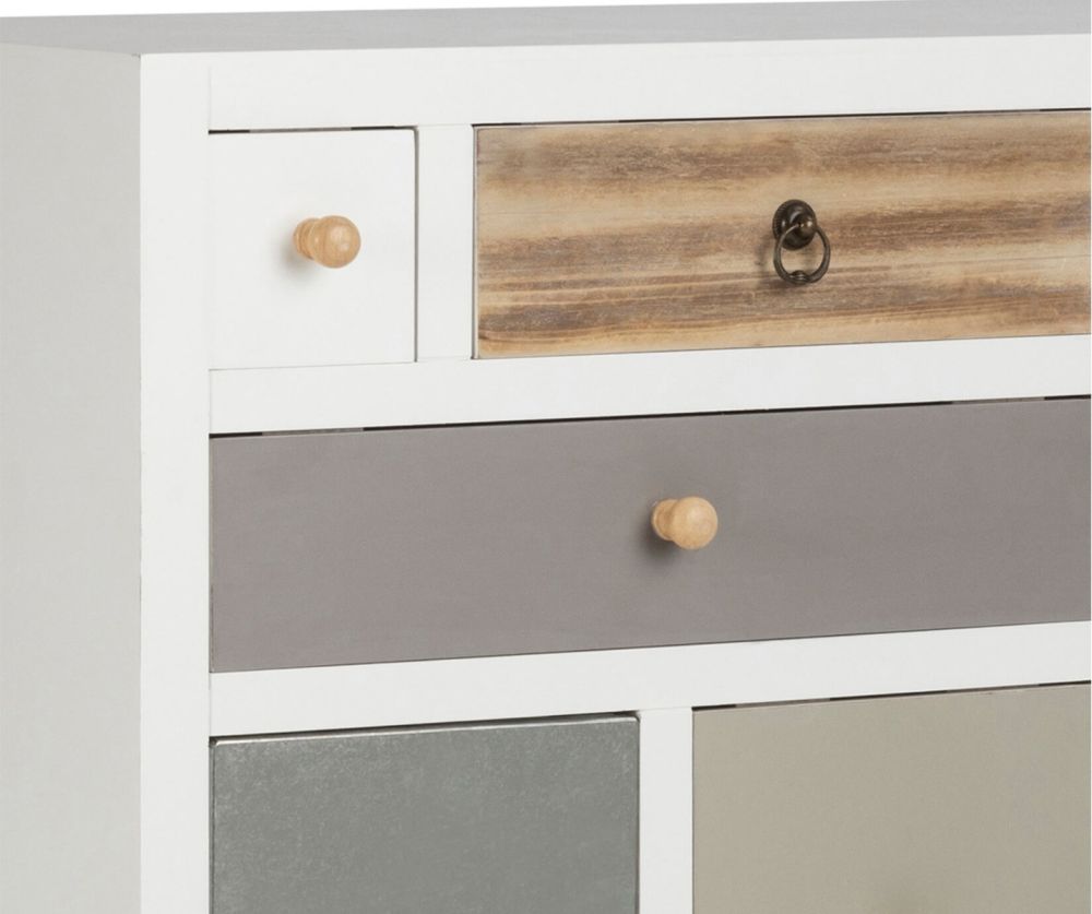 Thais White Shabby Chic Multi Coloured 13 Drawer Chest
