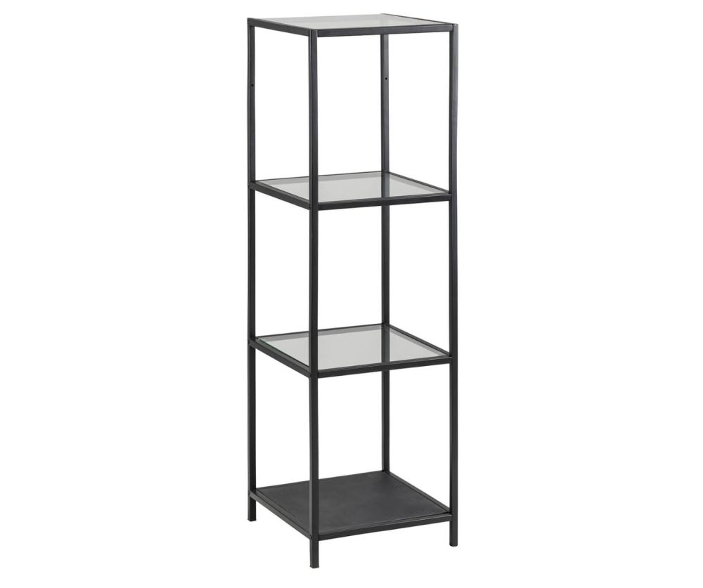 Seaford Narrow Black Metal Bookcase with 3 Glass Shelves