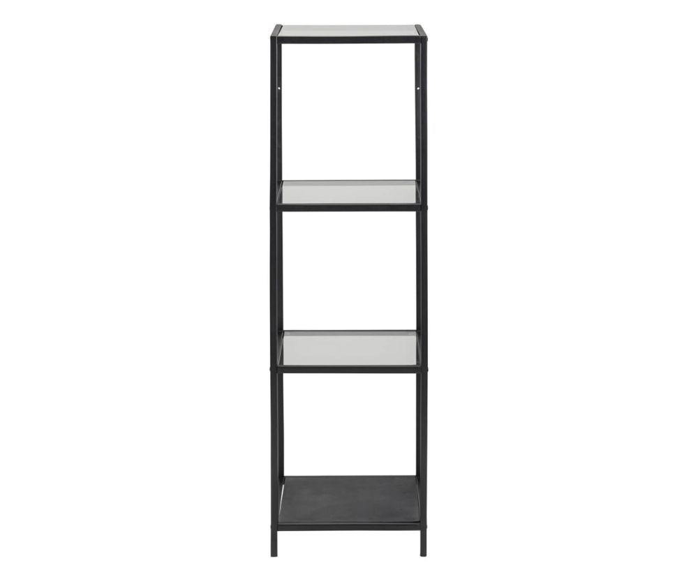 Seaford Narrow Black Metal Bookcase with 3 Glass Shelves