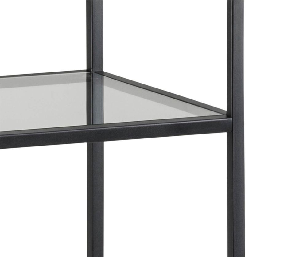 Seaford Narrow Black Metal Bookcase with 3 Glass Shelves