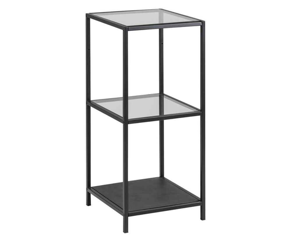 Seaford Narrow Black Metal Bookcase with 2 Glass Shelves