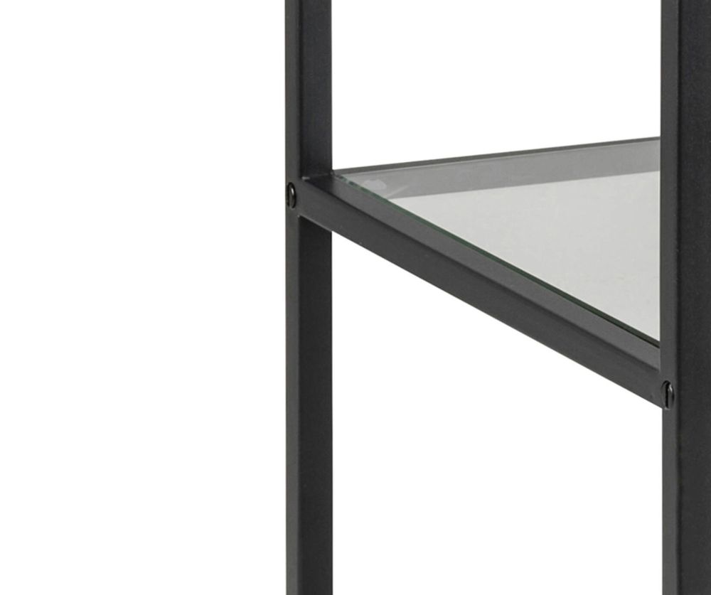 Seaford Narrow Black Metal Bookcase with 2 Glass Shelves