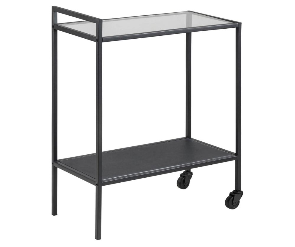 Seaford Black Metal Serving Trolley with Glass Top