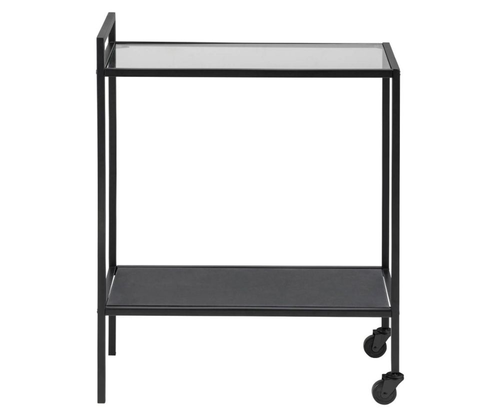 Seaford Black Metal Serving Trolley with Glass Top
