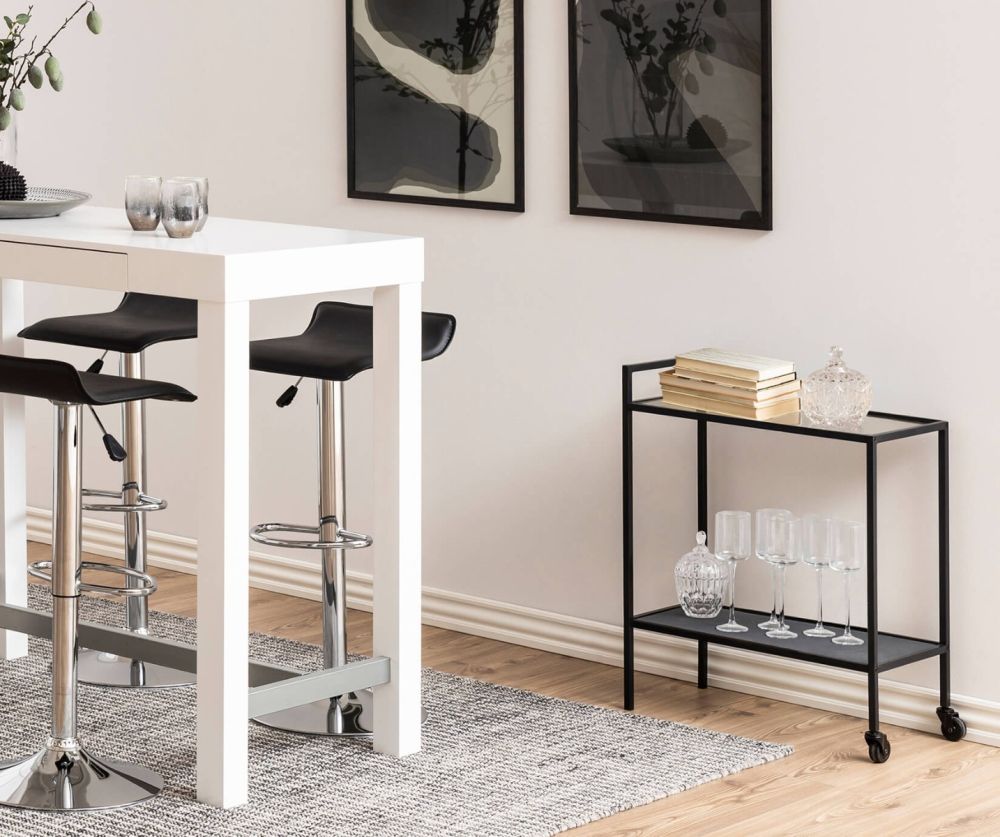 Seaford Black Metal Serving Trolley with Glass Top