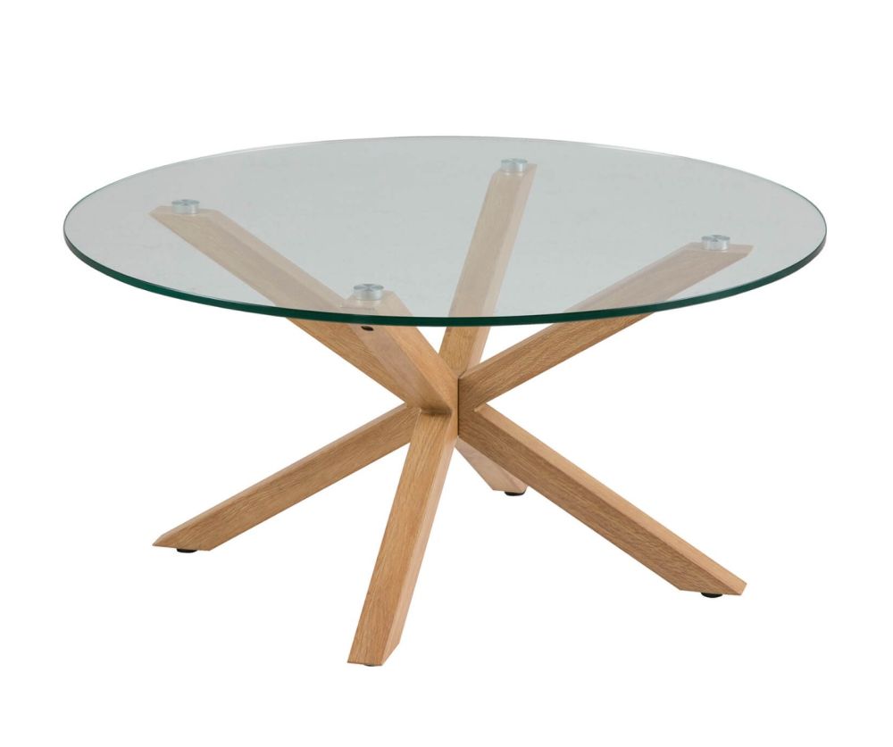 Heaven Glass Top Round Coffee Table with Smoked Oak Legs
