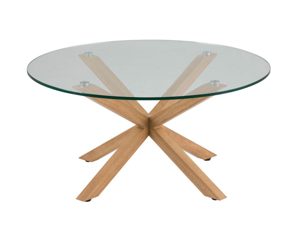 Heaven Glass Top Round Coffee Table with Smoked Oak Legs