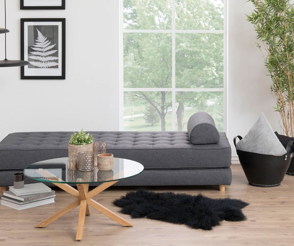 Heaven Glass Top Round Coffee Table with Smoked Oak Legs