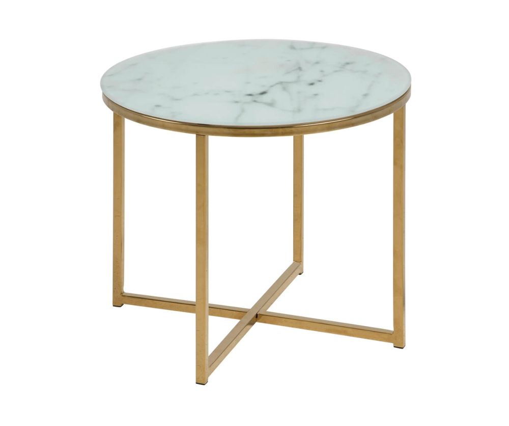 Alisma Round Side Table with White Marble Effect Top