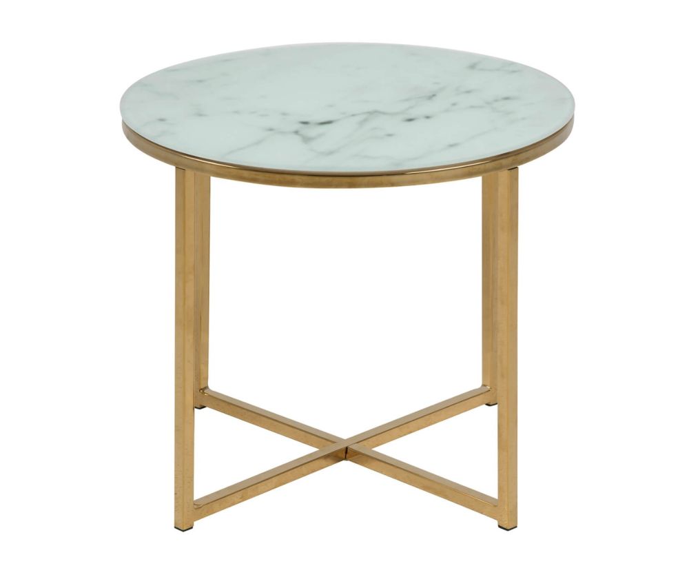 Alisma Round Side Table with White Marble Effect Top
