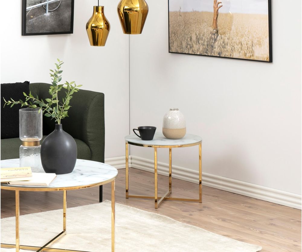 Alisma Round Side Table with White Marble Effect Top