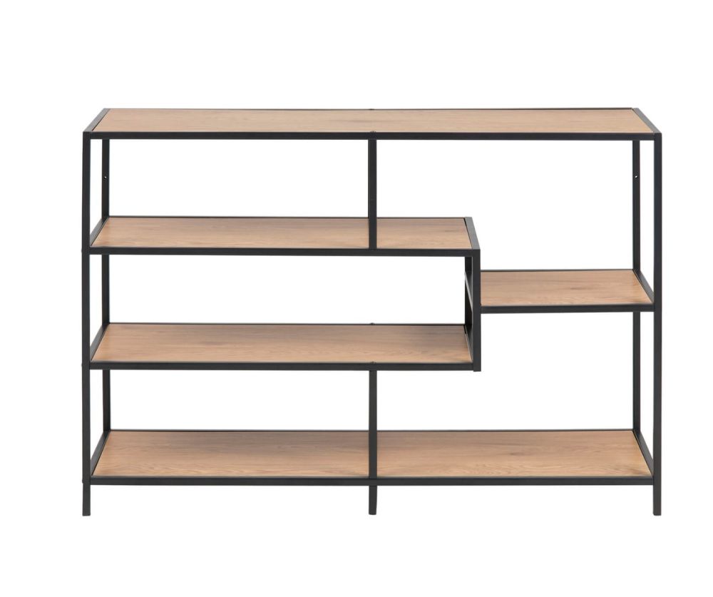 Seaford Wide Black Metal Bookcase with 4 Oak Shelves