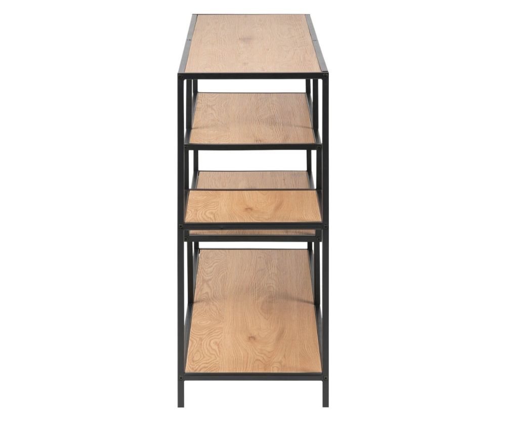 Seaford Wide Black Metal Bookcase with 4 Oak Shelves