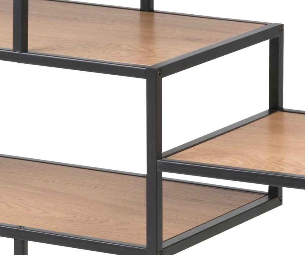 Seaford Wide Black Metal Bookcase with 4 Oak Shelves