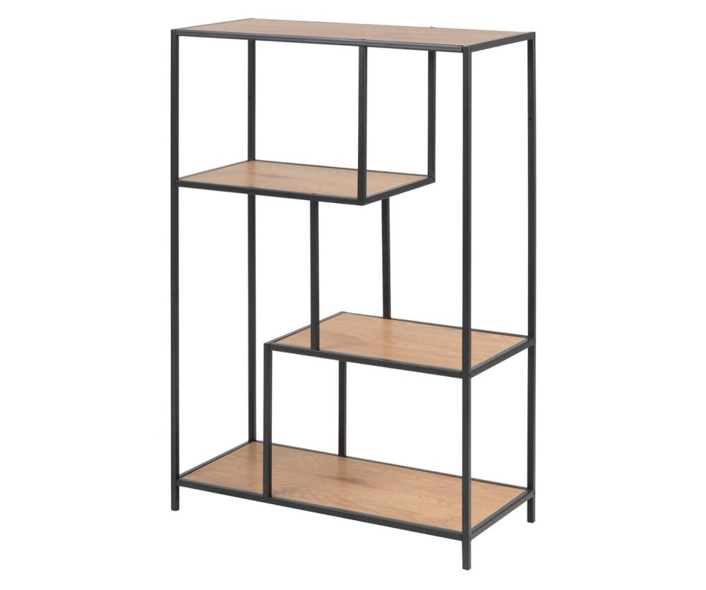 Seaford Black Metal Asymmetrical Bookcase with 3 Oak Shelves