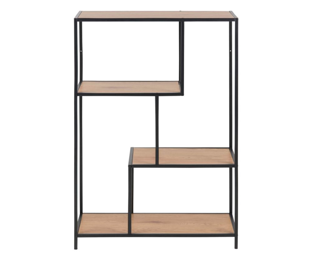 Seaford Black Metal Asymmetrical Bookcase with 3 Oak Shelves