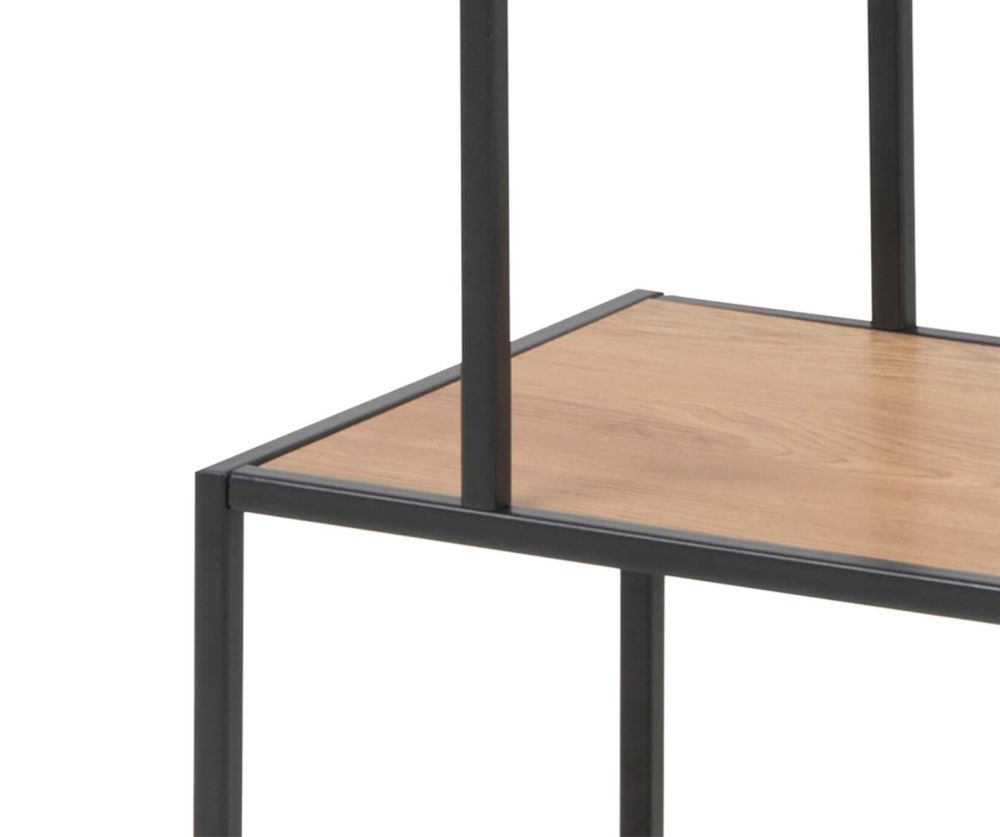 Seaford Black Metal Asymmetrical Bookcase with 3 Oak Shelves