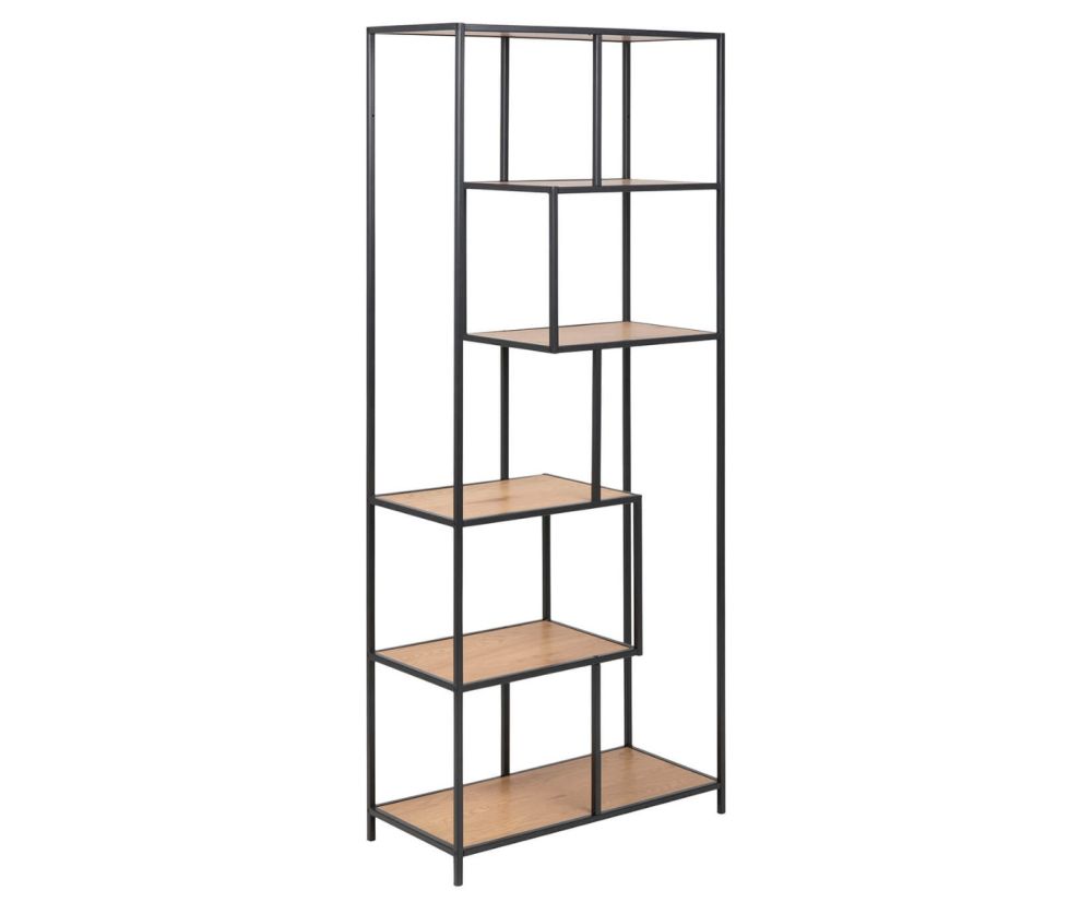 Seaford Tall Black Metal Bookcase with 5 Oak Shelves