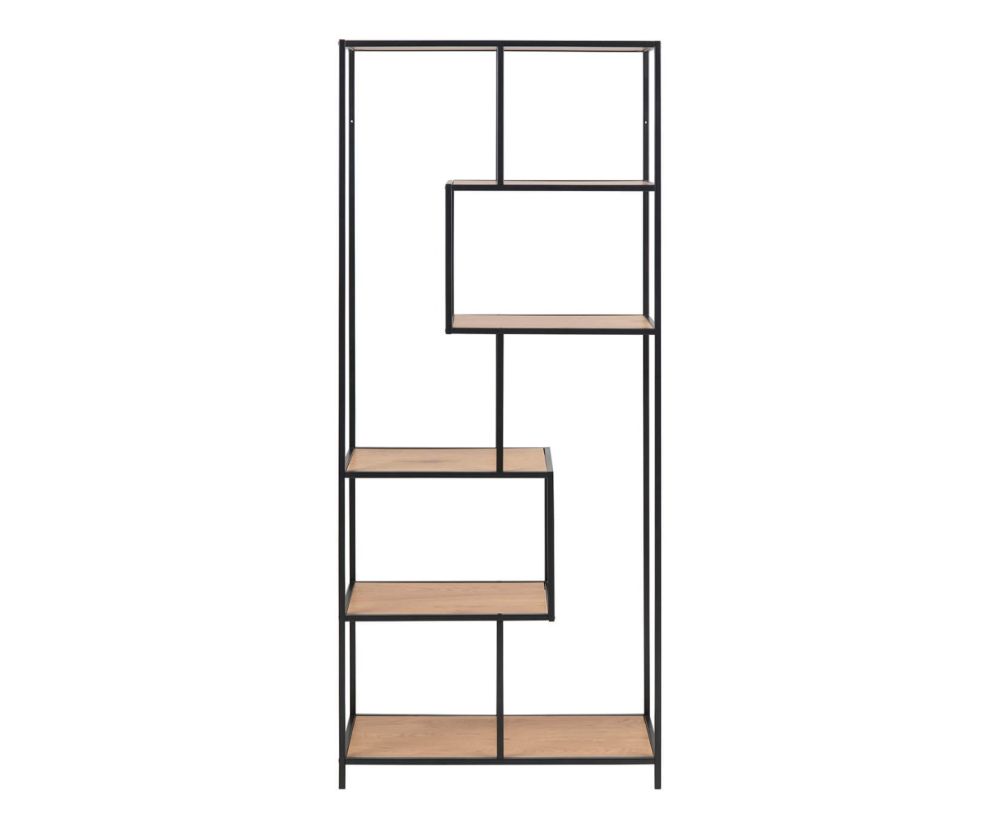 Seaford Tall Black Metal Bookcase with 5 Oak Shelves