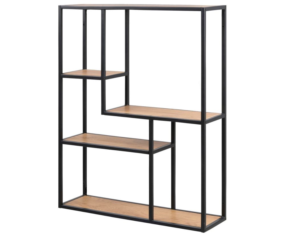 Seaford Black Metal Wide Wall Shelf with 3 Additional Oak Shelves