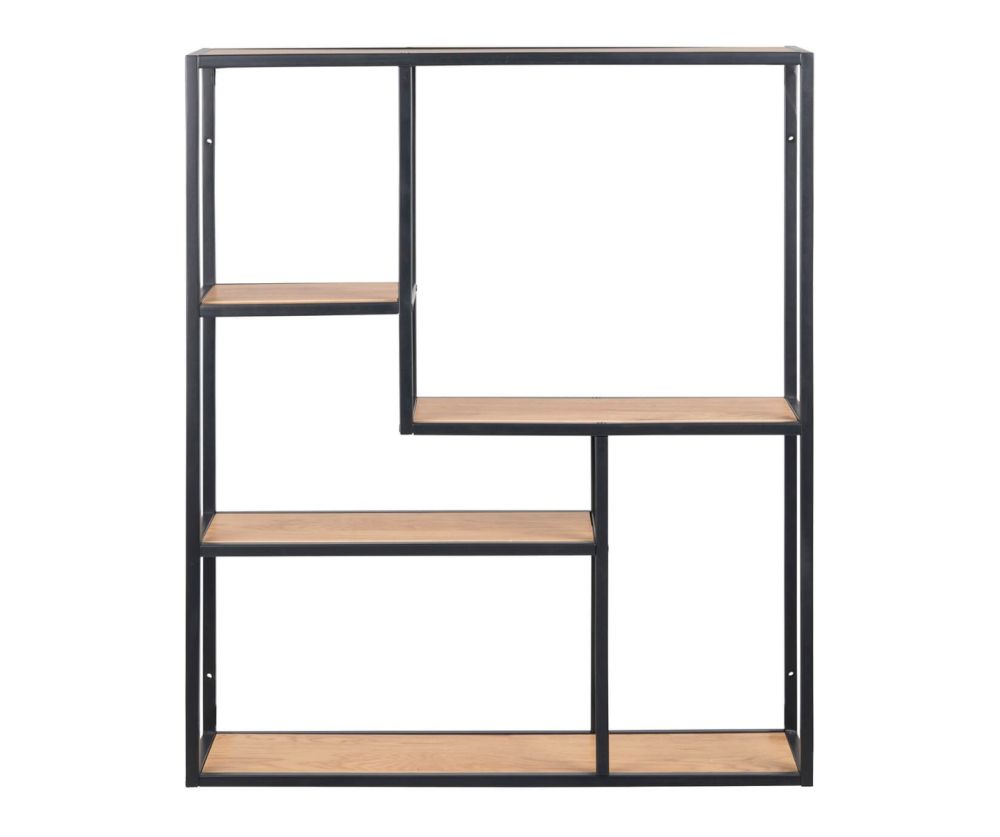 Seaford Black Metal Wide Wall Shelf with 3 Additional Oak Shelves