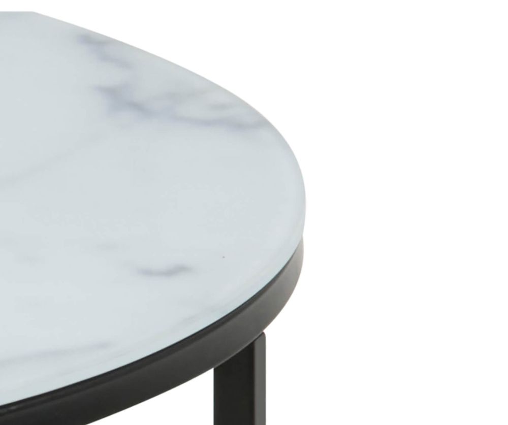 Alisma Round Coffee Table with Marble Effect Top And Black Legs