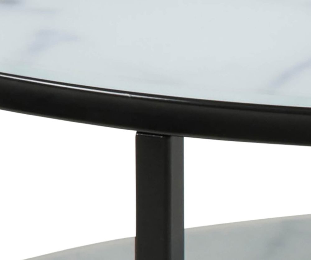 Alisma Round Coffee Table with Marble Effect Top And Black Legs