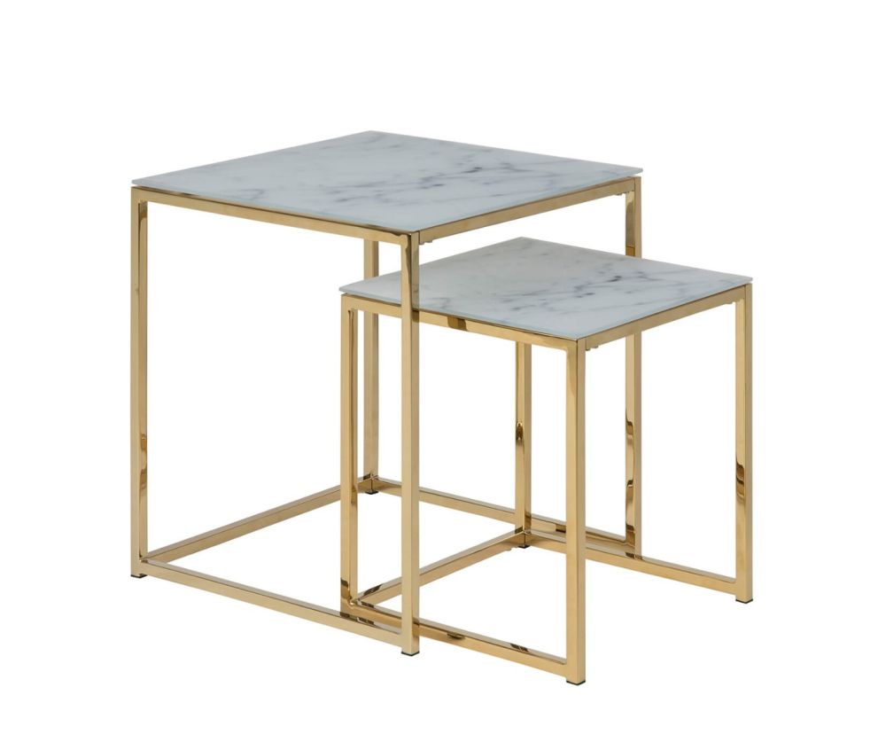 Alisma Nest of Tables with White Marble Effect Top And Gold Legs