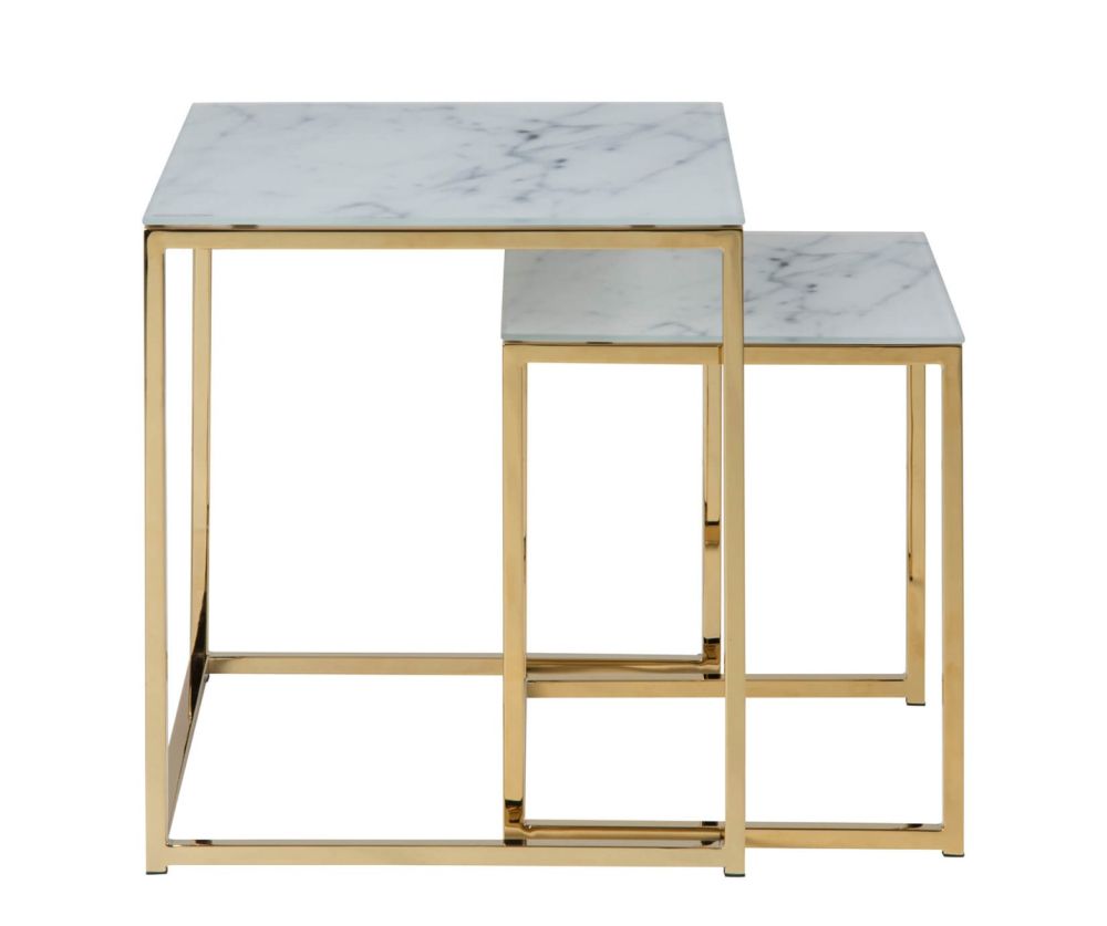 Alisma Nest of Tables with White Marble Effect Top And Gold Legs