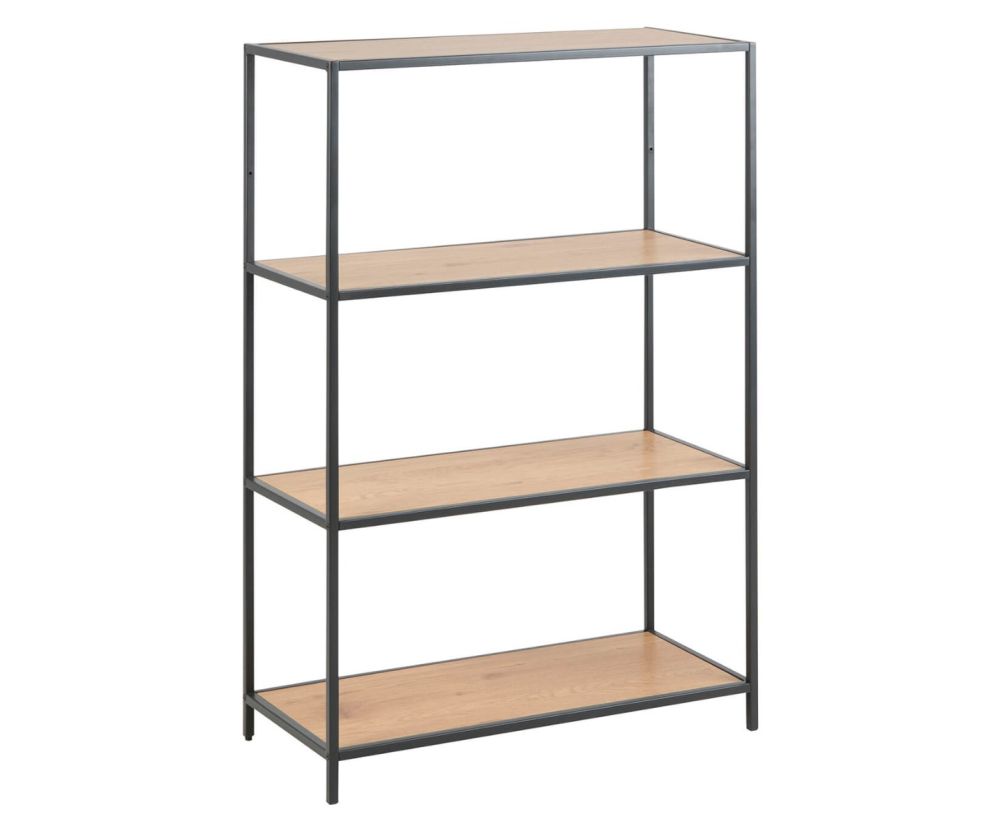 Seaford Black Metal Low Bookcase with 3 Oak Shelves