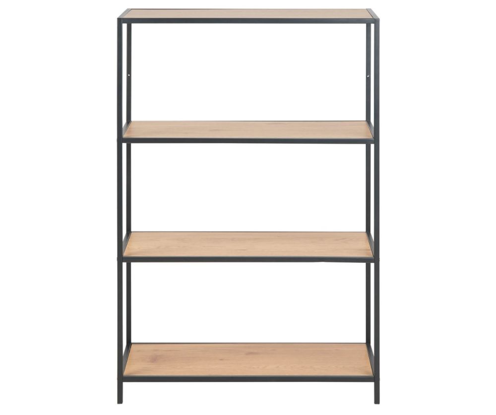Seaford Black Metal Low Bookcase with 3 Oak Shelves