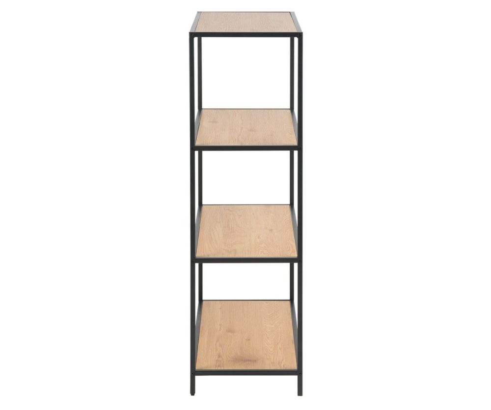 Seaford Black Metal Low Bookcase with 3 Oak Shelves
