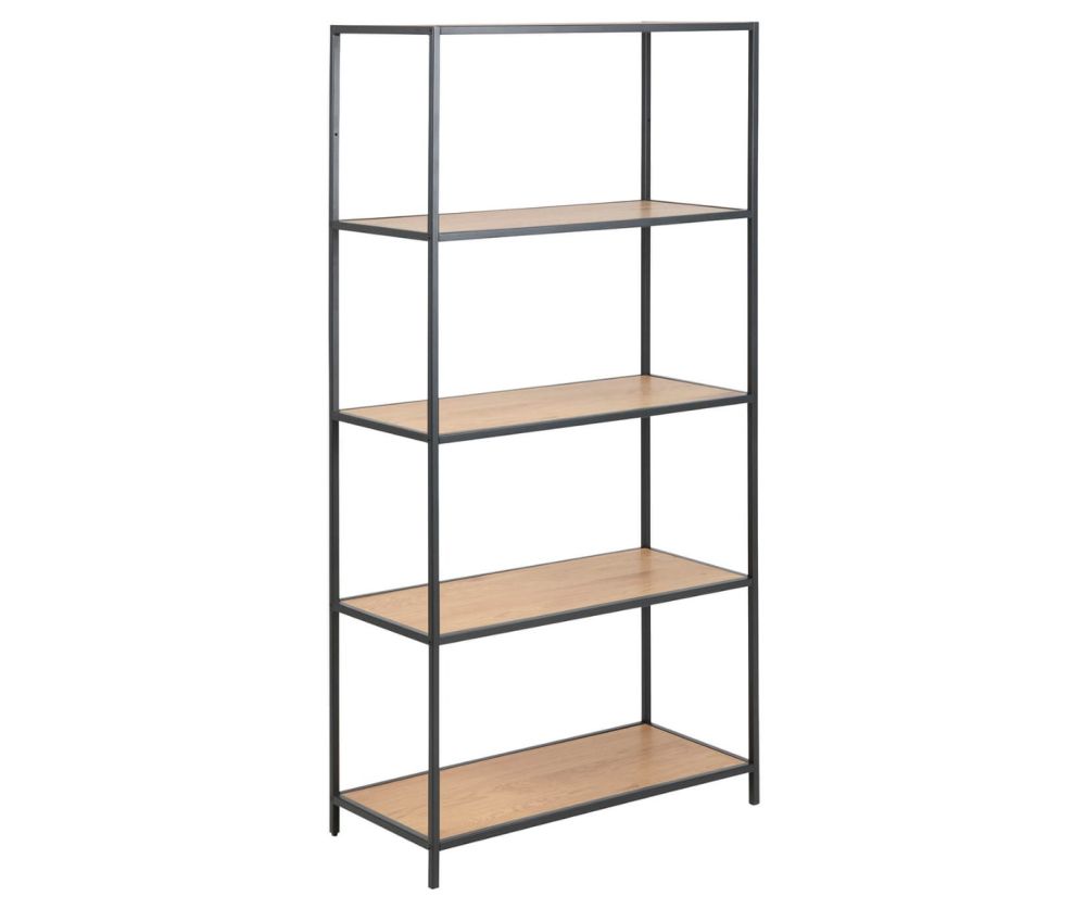 Seaford Tall Black Metal Bookcase with 4 Oak Shelves