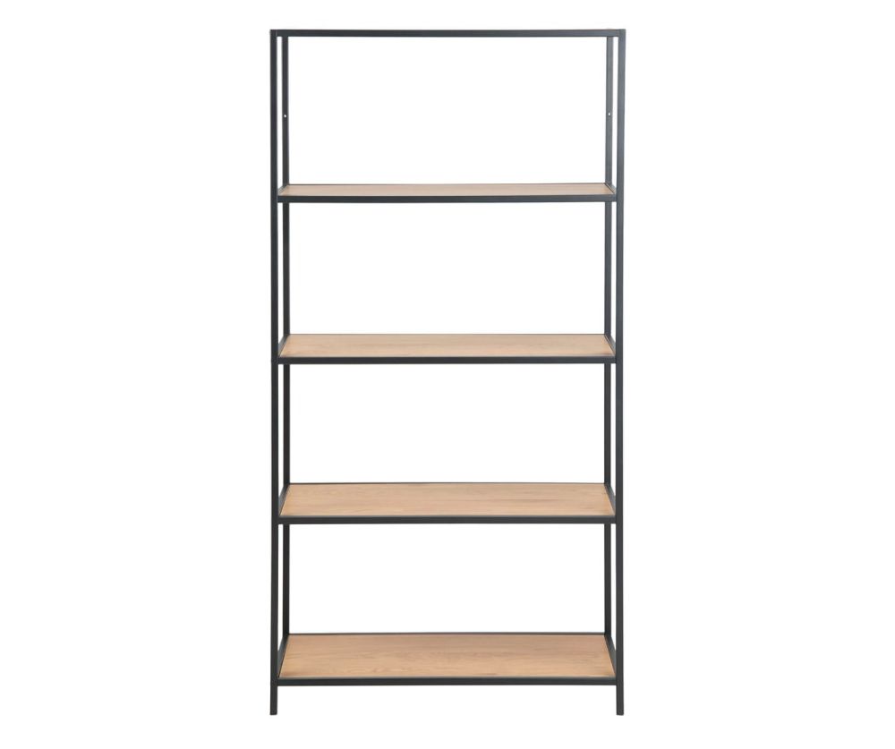 Seaford Tall Black Metal Bookcase with 4 Oak Shelves